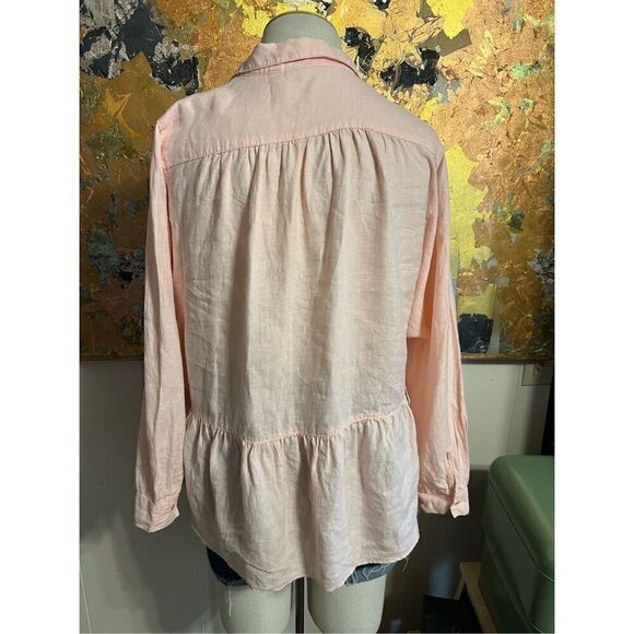 Anthropologie Holding Horses Linen McKenzie Pink Peplum Button Down Shirt oversi - Picture 8 of 12